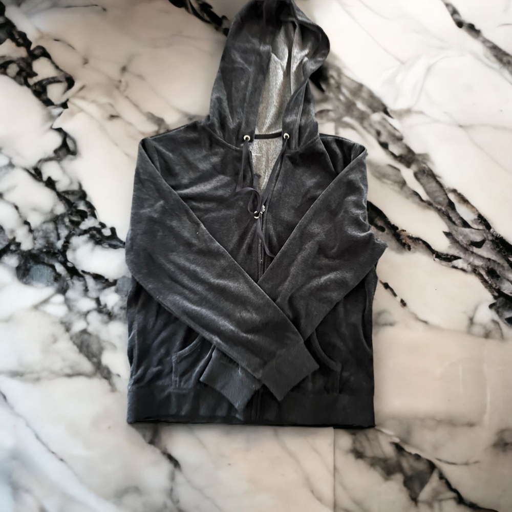 New York & company zip‎ up velour hoodie